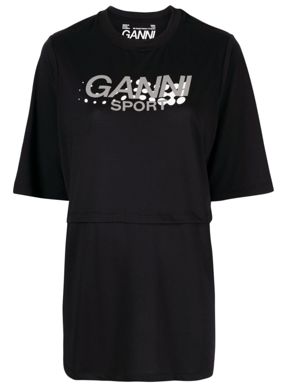 GANNI T-shirt met mesh en grafische print - Zwart