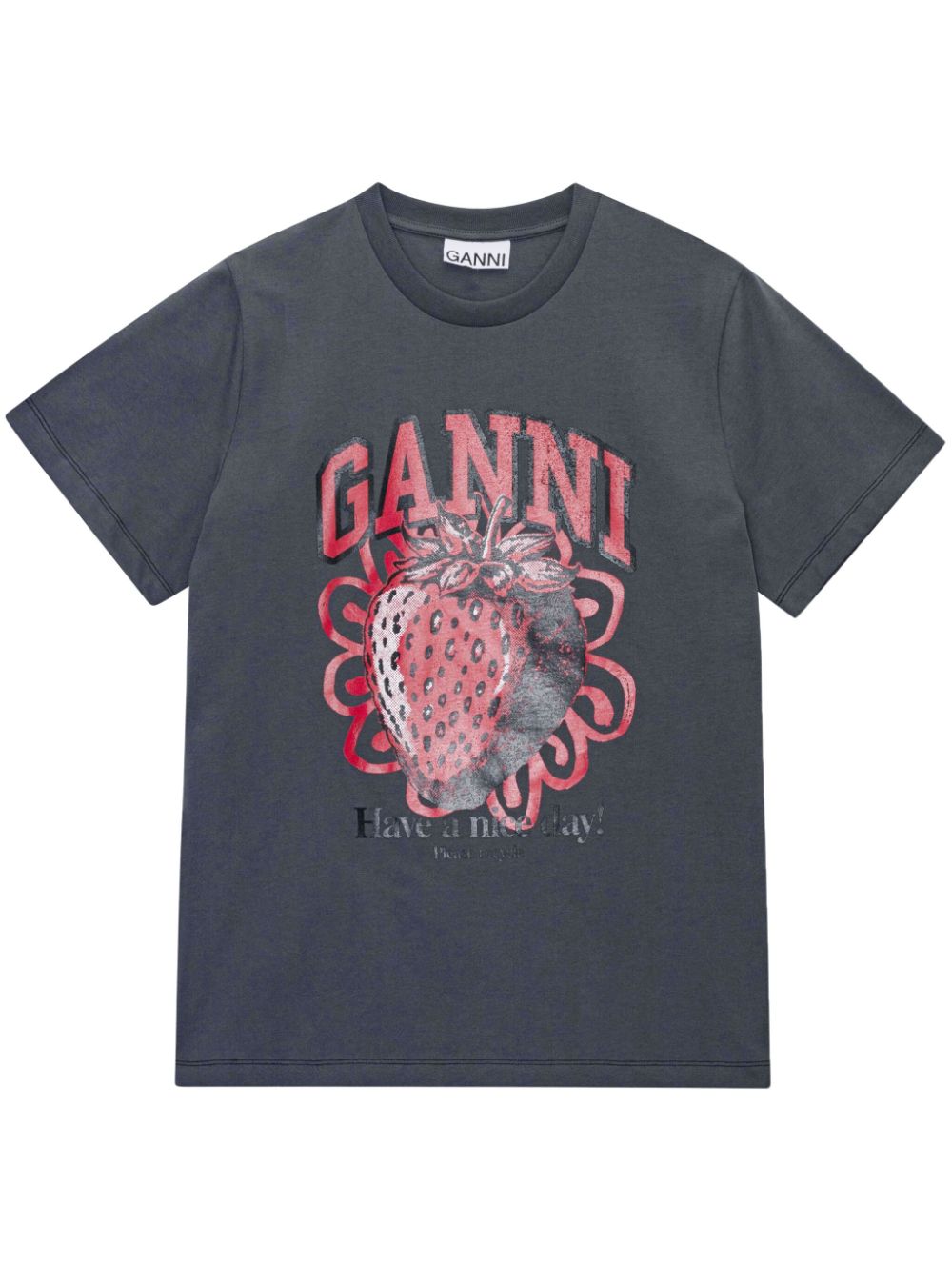 GANNI T-shirt met print van biologisch katoen - Zwart