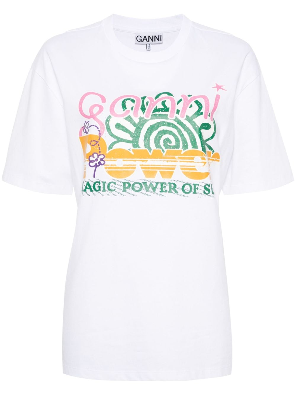 GANNI T-shirt met print van biologische katoenblend - Wit