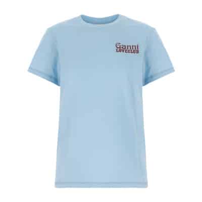 Casual Katoenen T-Shirt Ganni , Blue , Dames