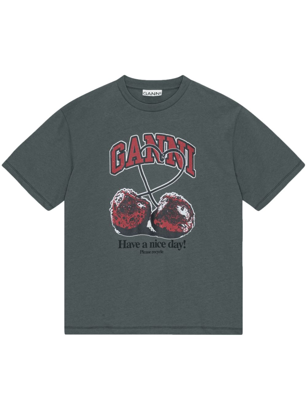 GANNI T-shirt met kersenprint - Grijs