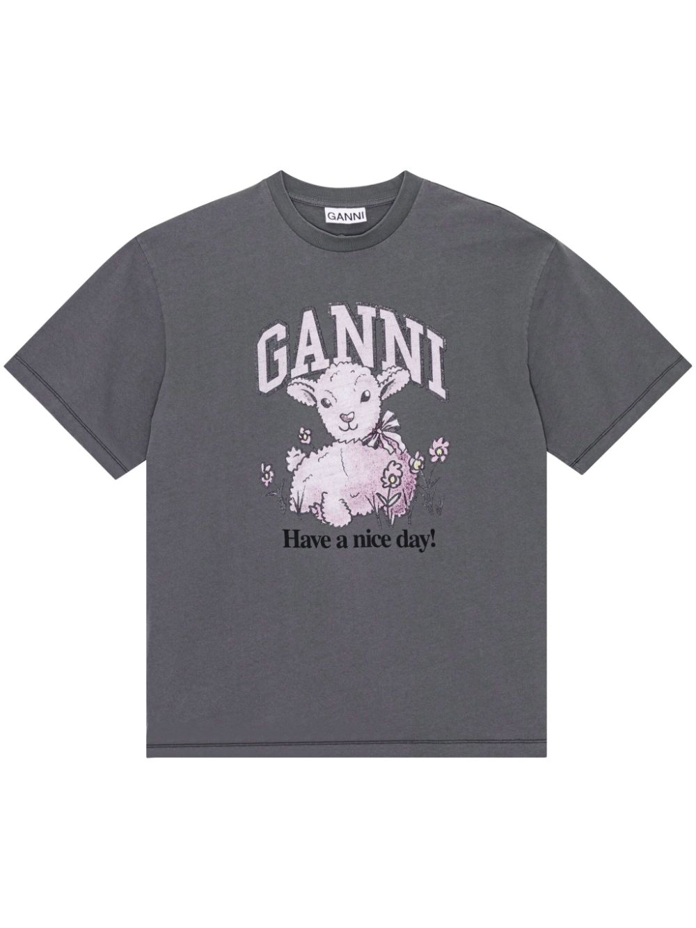 GANNI T-shirt met print van biologische katoenblend - Zwart