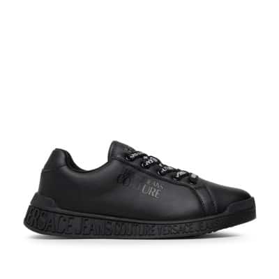 Leren Sneakers met Contrast Logo Versace Jeans Couture , Black , Dames