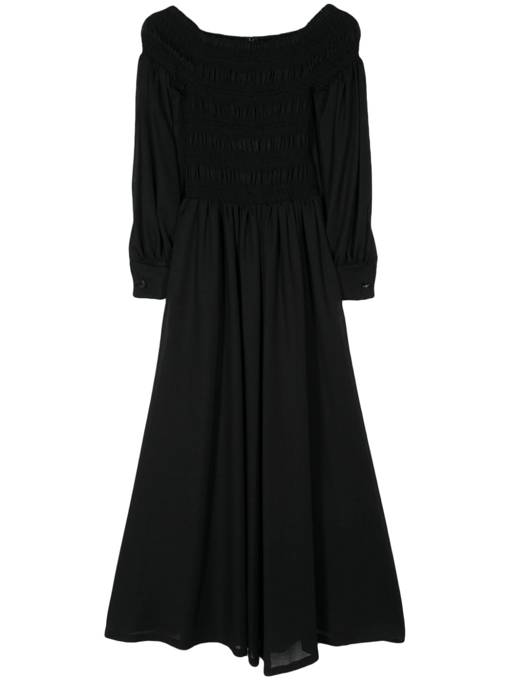 Max Mara Maxi-jurk met gesmockt vlak - Zwart