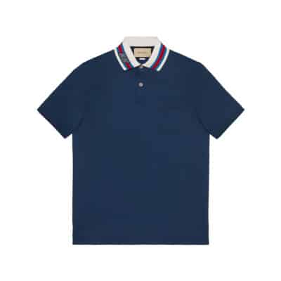 Navy Blauw Katoenen Polo Shirt Gucci , Blue , Heren