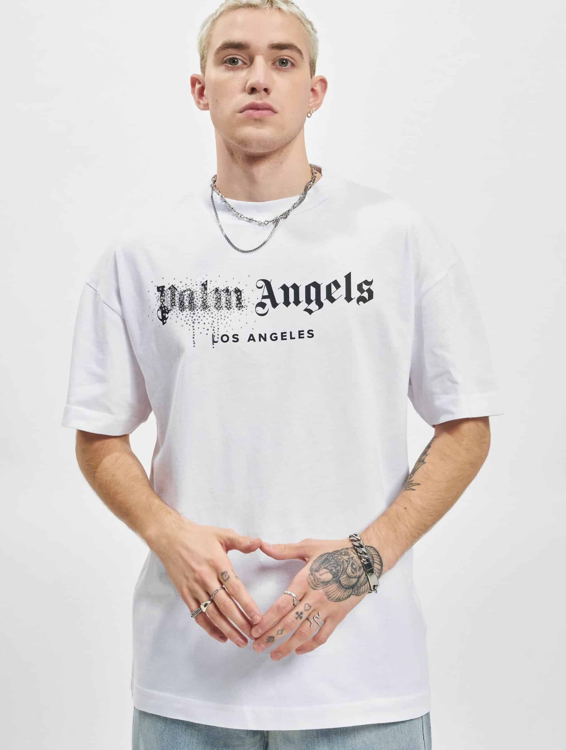 Palm Angels Rhinestone Classic T-Shirt Mannen op kleur wit, Maat M