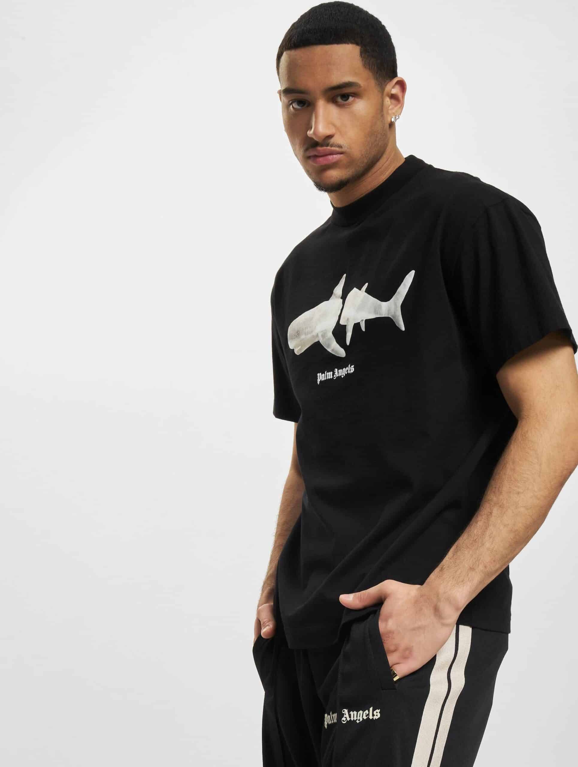 Palm Angels White Shark Classic T-Shirt Männer,Unisex op kleur zwart, Maat M