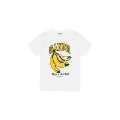 Relaxed Banana T-shirt met Ganni Print Ganni , White , Dames