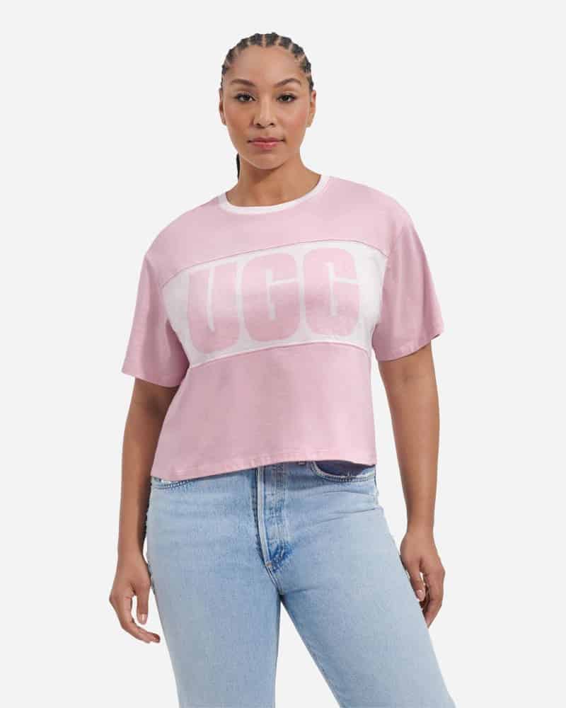 UGG® Jordene Colorblocked Logo Tee for Women in Dusty Lilac, Size Medium, Cotton