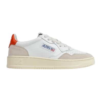 Witte Lage Sneakers van Leer met Oranje Detail Autry , White , Dames