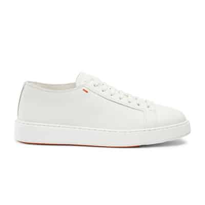 Witte Leren Sneakers met Oranje Borduursel Santoni , White , Heren