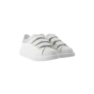 Witte/Zilveren Leren Sneakers - Platform, Klittenbandsluiting Alexander McQueen , White , Dames