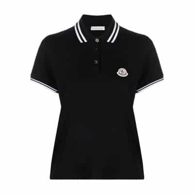 Zwart Gestreept Polo Shirt met Logo Patch Moncler , Black , Dames